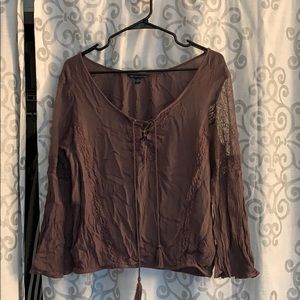AE Cinch Waist Criss-Cross Neckline Blouse